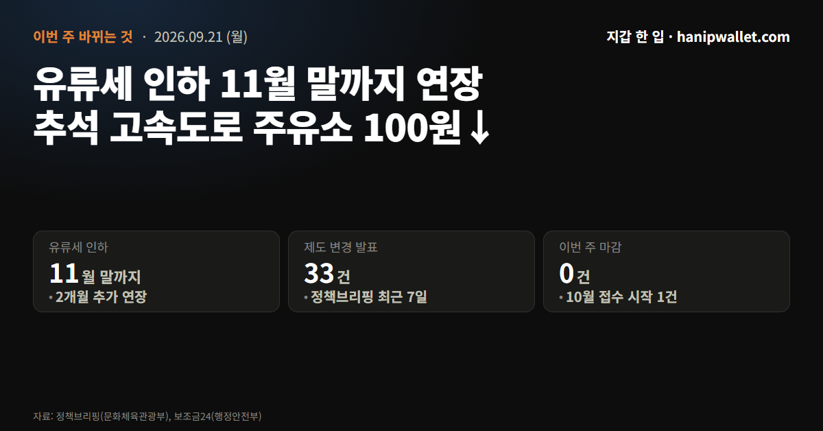 유류세 인하 11월 말까지 연장 — 추석 고속도로 주유소 리터당 100원