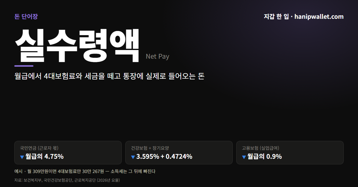 실수령액 뜻 — 월급에서 4대보험료로 9.7%가 먼저 빠진다